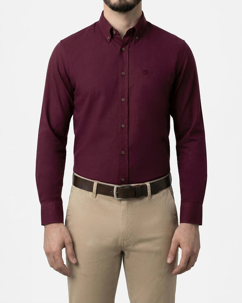 OX-0001101 Camisa de vestir slim fit oxford bambú stretch vino