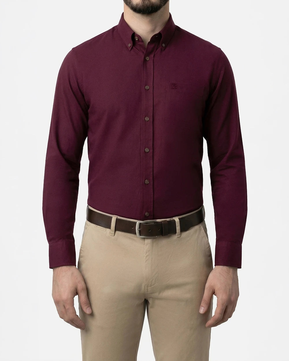 OX-0001101 Camisa de vestir slim fit oxford bambú stretch vino