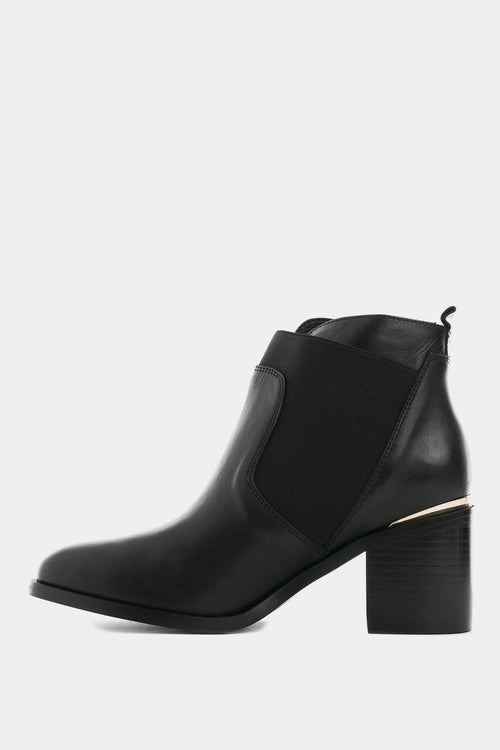Botines tacón Burgos de cuero aplique Negro