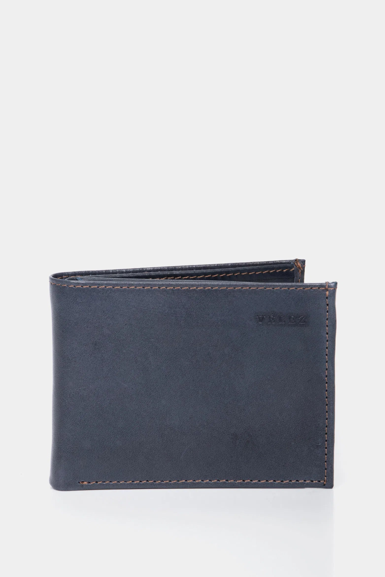 BILLETERA HUMANISTA DE CUERO PARA HOMBRE COSTURAS CONTRASTE AZUL OSCURO