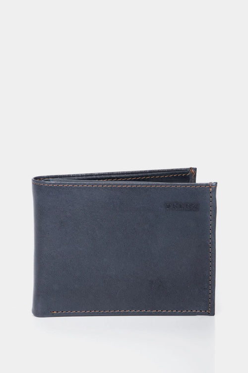 BILLETERA HUMANISTA DE CUERO PARA HOMBRE COSTURAS CONTRASTE AZUL OSCURO