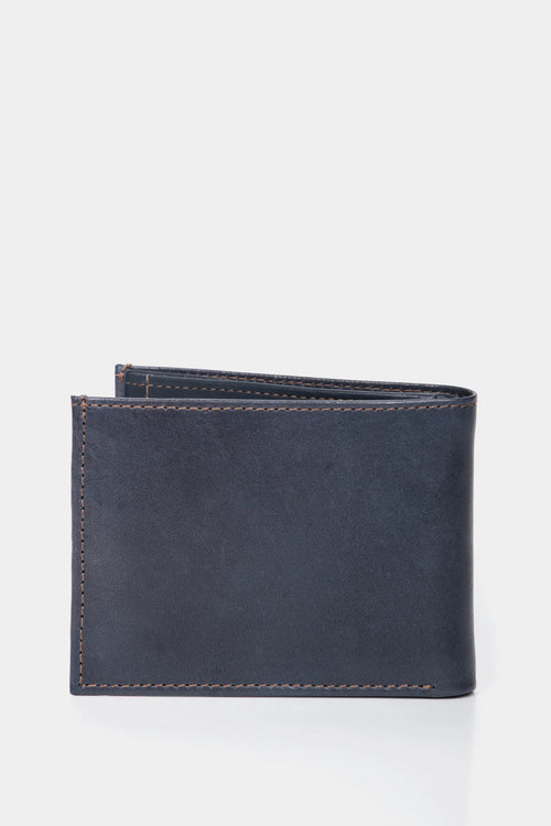 BILLETERA HUMANISTA DE CUERO PARA HOMBRE COSTURAS CONTRASTE AZUL OSCURO