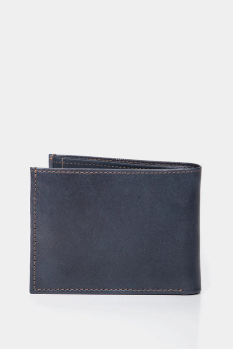 BILLETERA HUMANISTA DE CUERO PARA HOMBRE COSTURAS CONTRASTE AZUL OSCURO