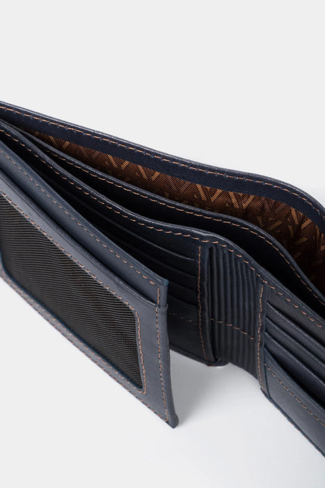BILLETERA HUMANISTA DE CUERO PARA HOMBRE COSTURAS CONTRASTE AZUL OSCURO