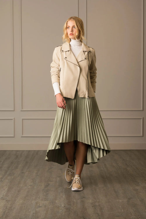 CHAQUETA BIKER EN GAMUZA OVINA PARA MUJER MORA