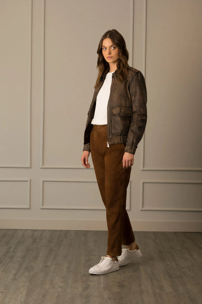 Chaqueta bomber en cuero unisexo vintage - cafe