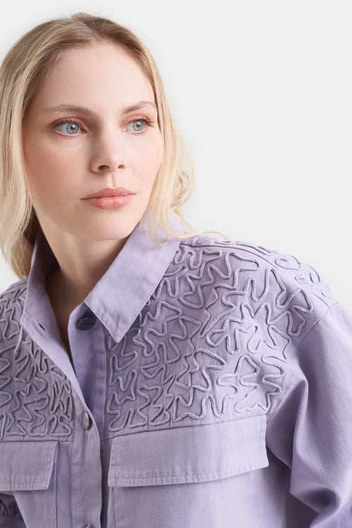 CHAQUETA AGUAMARINA DE TELA PARA MUJER BORDADOS EN GAMUZA