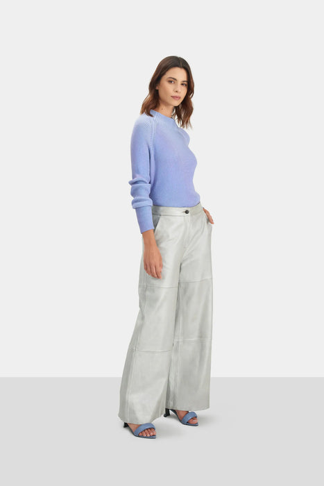 PANTALÓN DUBAI EN CUERO OVINO METALIZADO PARA MUJER FIT SEMIHOLGADO