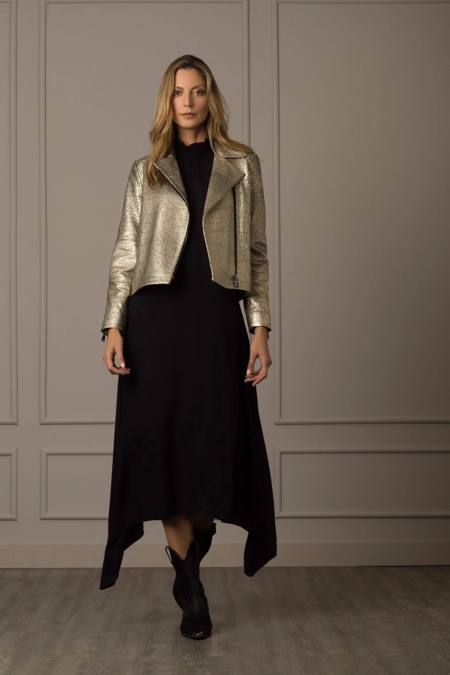 CHAQUETA BIKER TOKIO EN CUERO PARA MUJER EFECTO METALIZADO