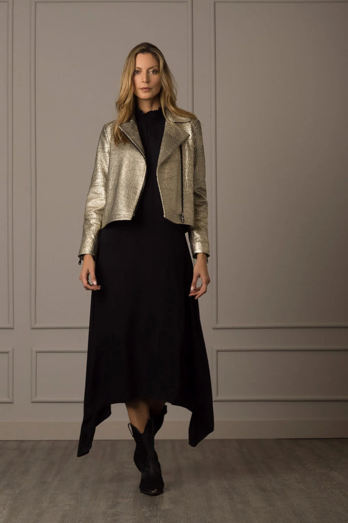 CHAQUETA BIKER TOKIO EN CUERO PARA MUJER EFECTO METALIZADO