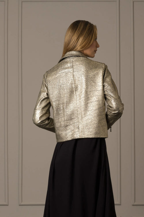 CHAQUETA BIKER TOKIO EN CUERO PARA MUJER EFECTO METALIZADO