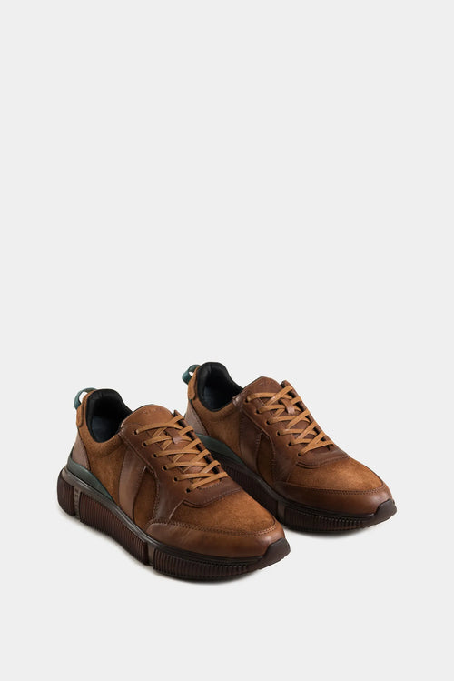 Sneakers halo de cuero liso y de textura gamuzada para hombre silueta deportiva