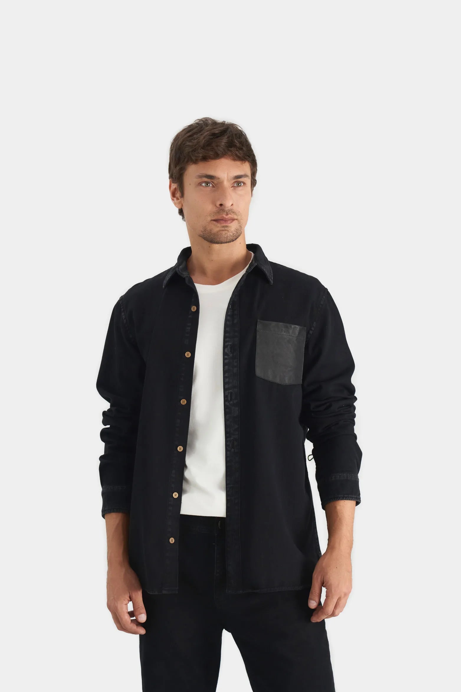 SOBRECAMISA DUNA MANGA LARGA DE ALGODÓN PARA HOMBRE BOLSILLO EN CUERO