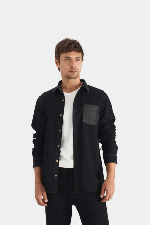 SOBRECAMISA DUNA MANGA LARGA DE ALGODÓN PARA HOMBRE BOLSILLO EN CUERO