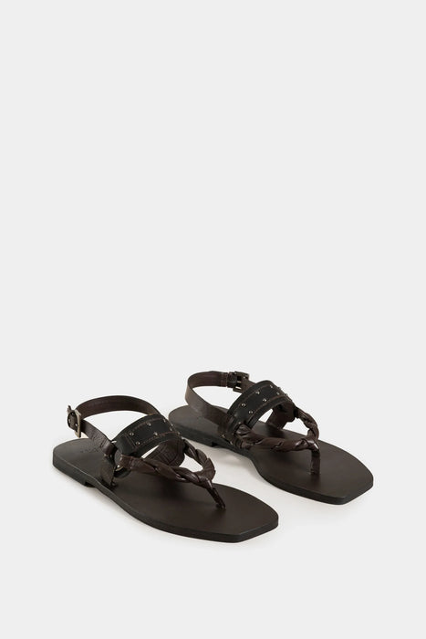 SANDALIAS PLANAS ÁRTICAS DE CUERO PARA MUJER TIRAS TRENZADAS