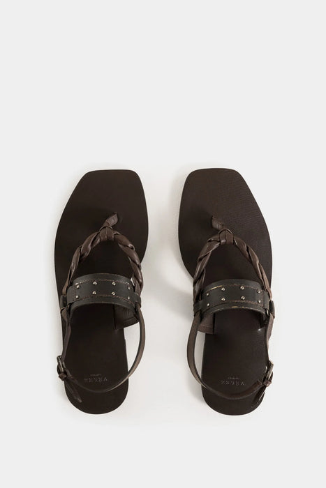 SANDALIAS PLANAS ÁRTICAS DE CUERO PARA MUJER TIRAS TRENZADAS