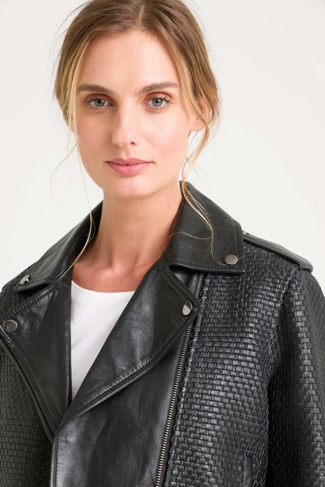 Chaqueta claire tejida de cuero para mujer silueta biker