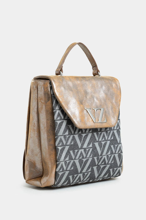 Mochila thaila de cuero folia y lona para mujer tapa hexagonal