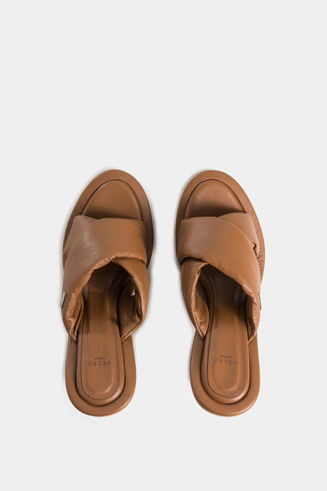 Sandalia tacón mawi de cuero para mujer tiras abombadas