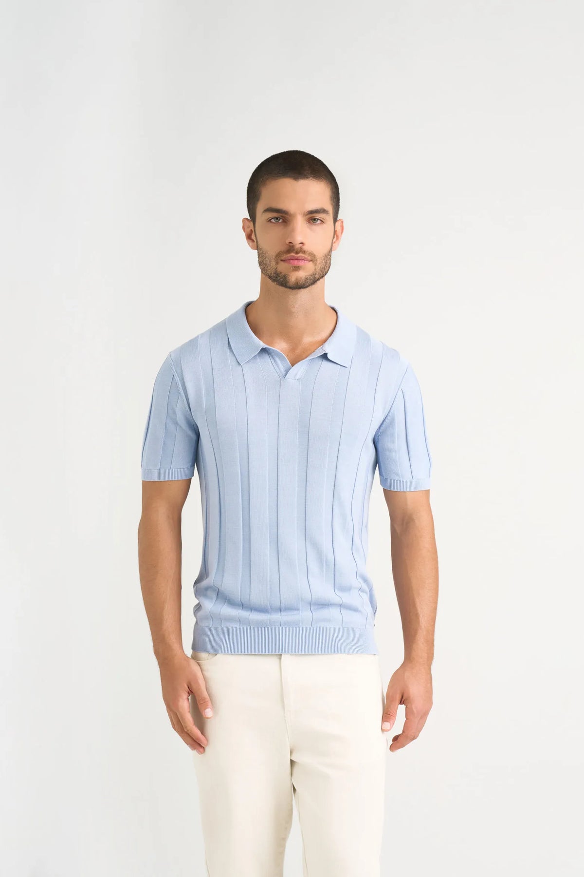 Polo tejida manga corta para hombre franjas