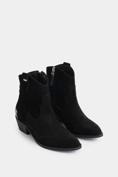 Botines Texanos Sahara de Cuero Gamuzado para Mujer Detalle Metalizado