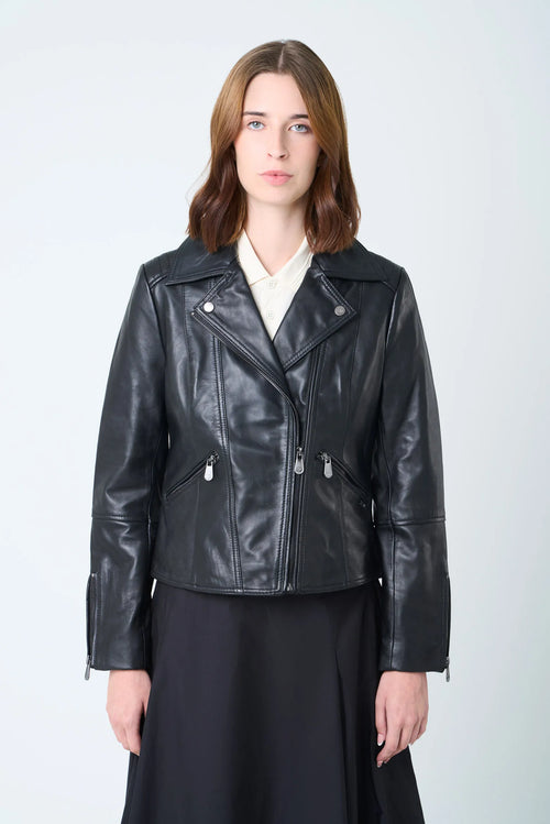 CHAQUETA BIKER ISLAND DE CUERO PARA MUJER FIT AJUSTADO