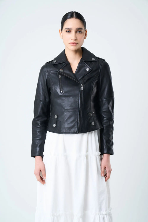 CHAQUETA BIKER ROYAL DE CUERO PARA MUJER FIT AJUSTADO