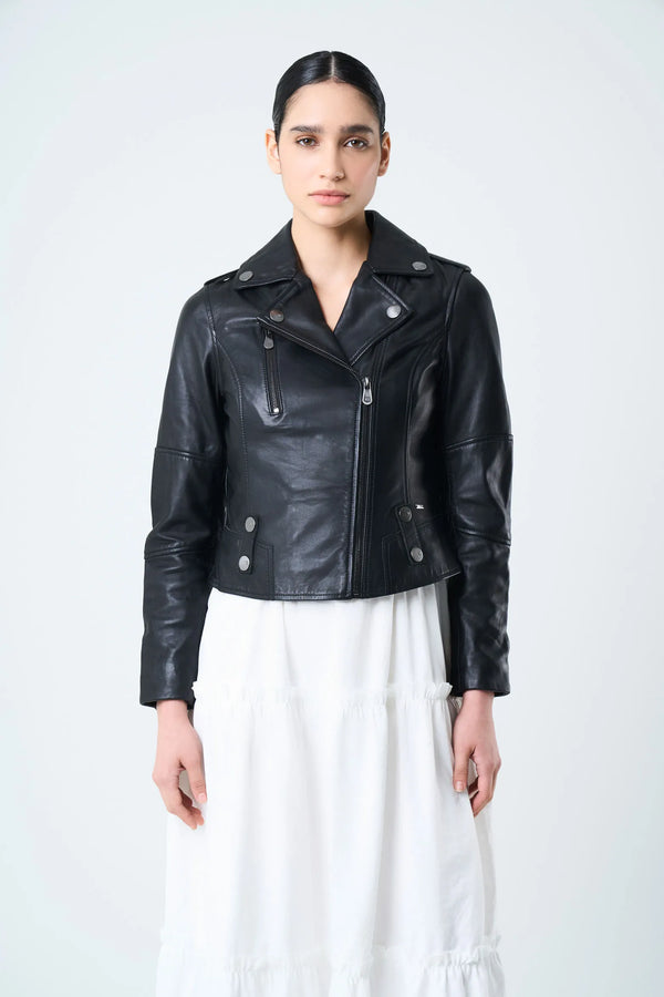 CHAQUETA BIKER ROYAL DE CUERO PARA MUJER FIT AJUSTADO