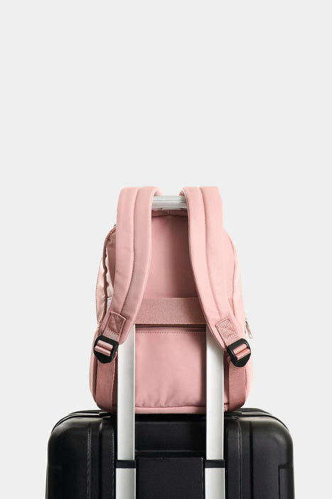 Morral Púrpura pequeño de lona para mujer manija cuero