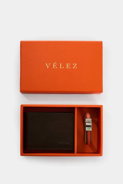 KIT BILLETERA Y MANILLA IVY DE CUERO PARA HOMBRE DETALLE CONTRASTE