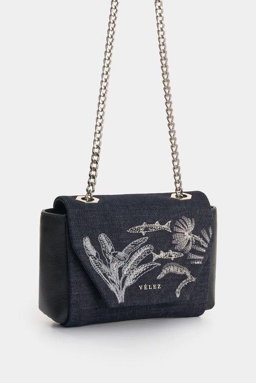 MANOS LIBRES MINI LILI EN DENIM Y CUERO PARA MUJER BORDADO