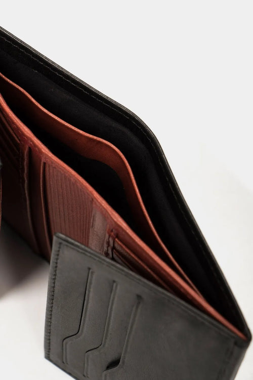 Crete Vertical Leather Wallet in Blac