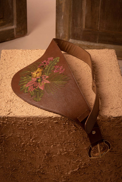 Cinturon encanto de cuero para mujer bordado floral