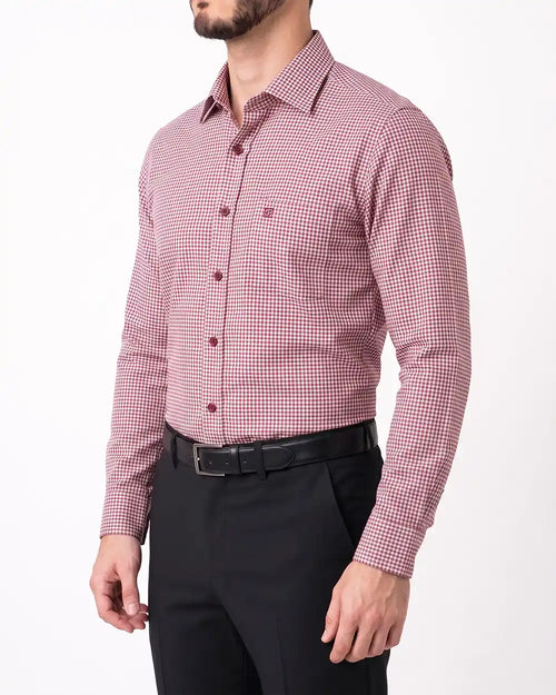 PK-0001201 Camisa de vestir slim fit minicheck bambú stretch vino