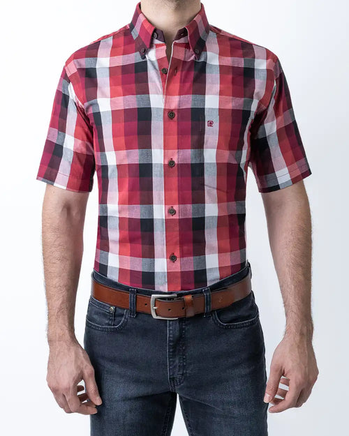 CP-0208302 Camisa casual regular fit cuadros vino