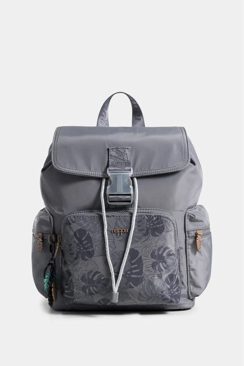 BOLSO TIPO TULA MORRAL PARA MUJER EN TEXTIL ESTAMPADO CON TAPA Y BOLSILLO FRONTAL