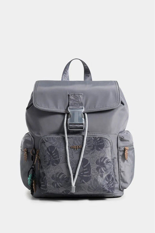 BOLSO TIPO TULA MORRAL PARA MUJER EN TEXTIL ESTAMPADO CON TAPA Y BOLSILLO FRONTAL