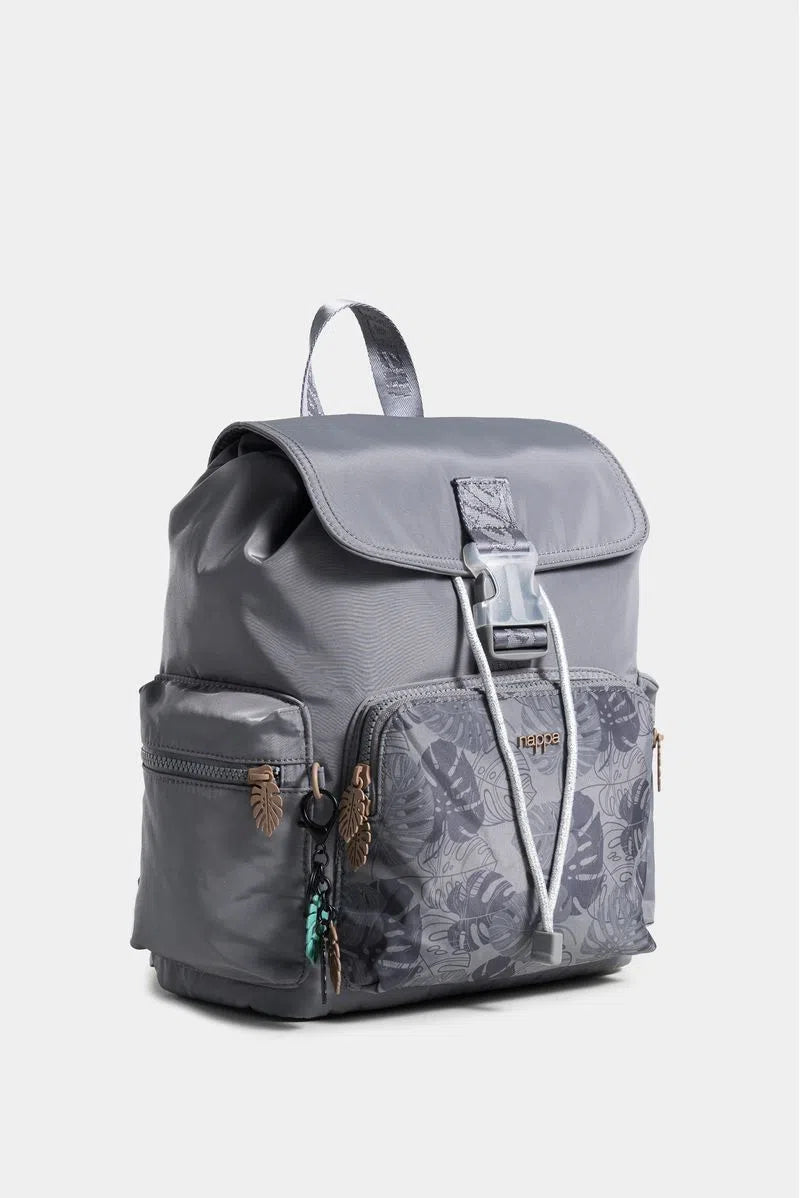 BOLSO TIPO TULA MORRAL PARA MUJER EN TEXTIL ESTAMPADO CON TAPA Y BOLSILLO FRONTAL