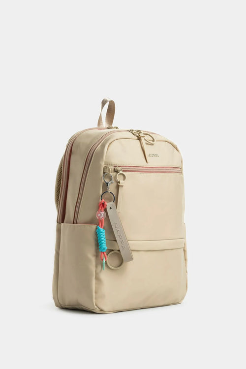 BOLSO TIPO MORRAL GRANDE CON CIERRES TRANSLÚCIDOS Y HERRAJES METÁLICOS PINTADOS