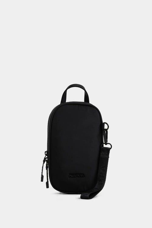 BOLSO TIPO MANOS LIBRES, PEQUEÑO EN TEXTIL CON JALADERAS EN CAUCHO