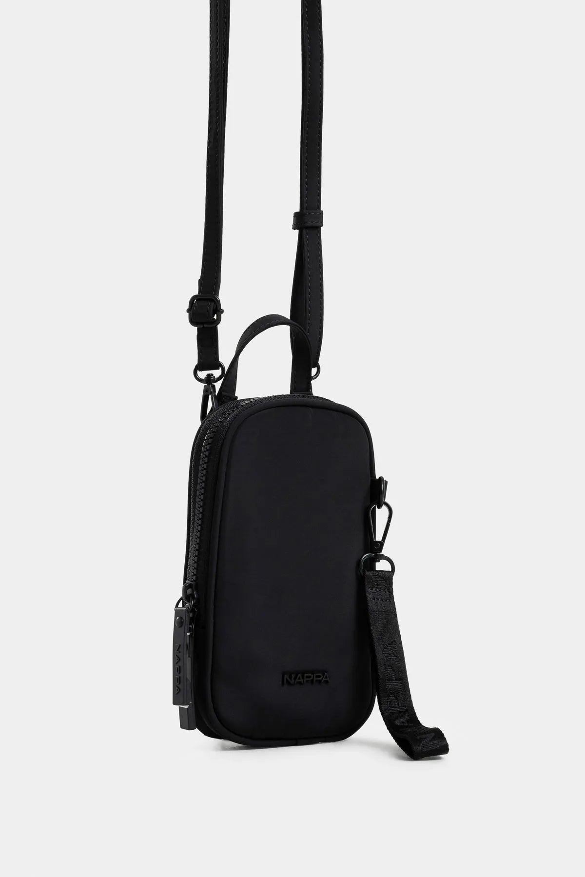 BOLSO TIPO MANOS LIBRES, PEQUEÑO EN TEXTIL CON JALADERAS EN CAUCHO