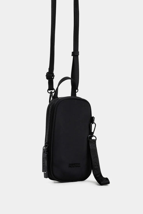 BOLSO TIPO MANOS LIBRES, PEQUEÑO EN TEXTIL CON JALADERAS EN CAUCHO