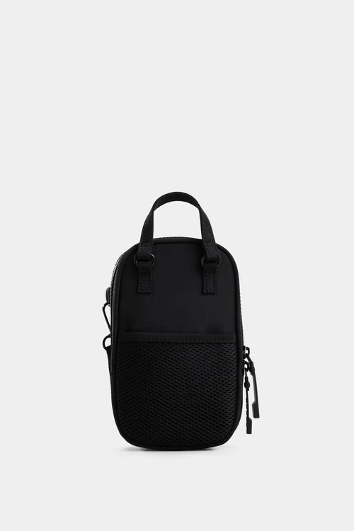 BOLSO TIPO MANOS LIBRES, PEQUEÑO EN TEXTIL CON JALADERAS EN CAUCHO