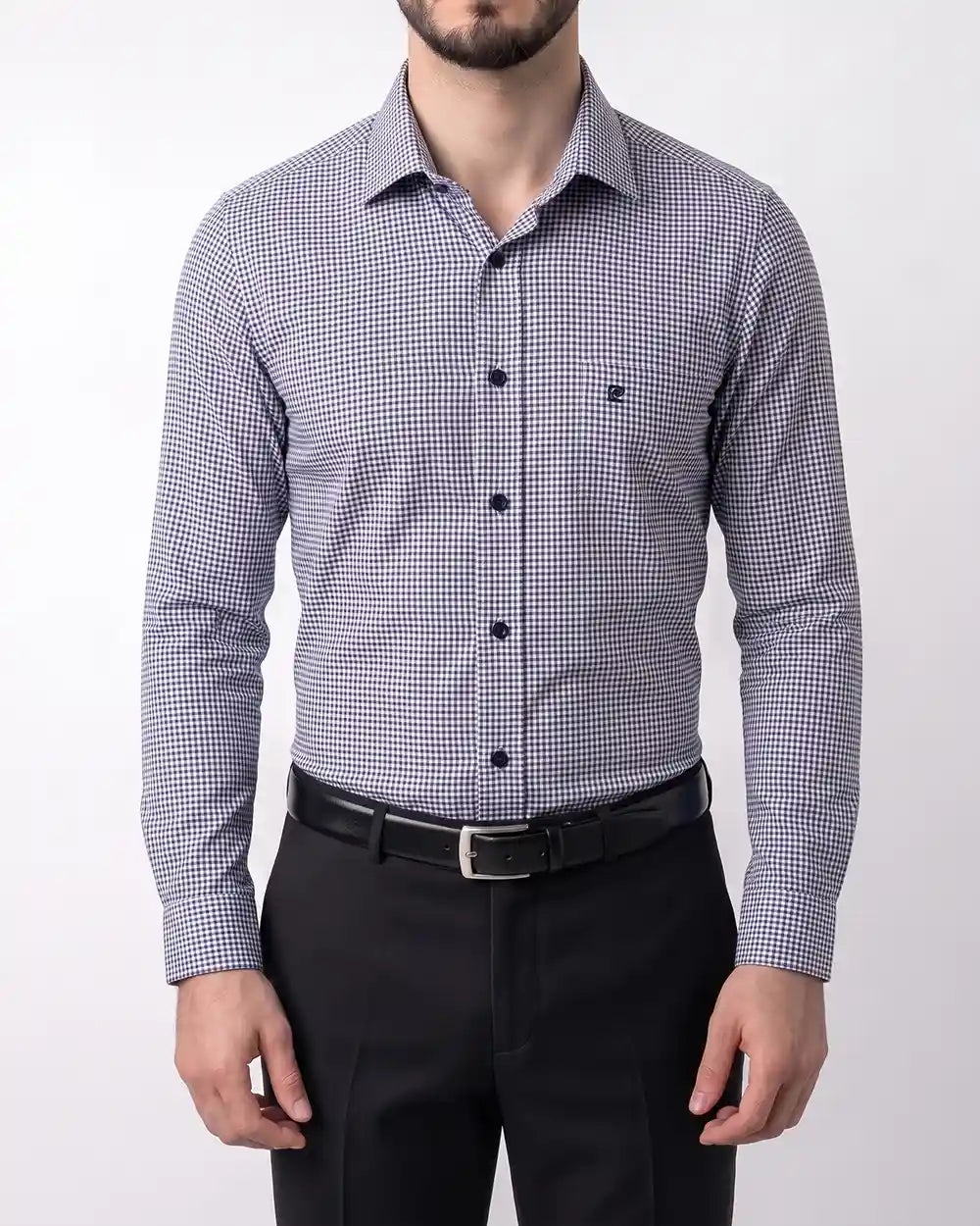 PK-0001101 Camisa de vestir slim fit minicheck bambú stretch gris