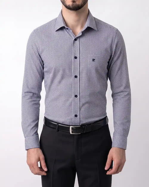 PK-0001101 Camisa de vestir slim fit minicheck bambú stretch gris