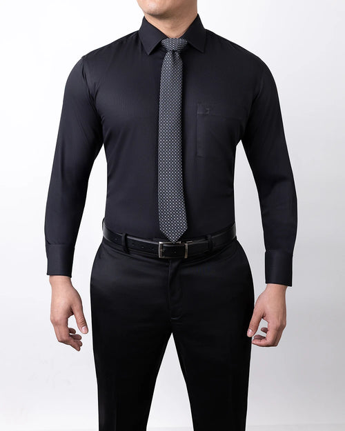 PQ-0000501 Camisa de vestir slim fit piqué bambú stretch negro