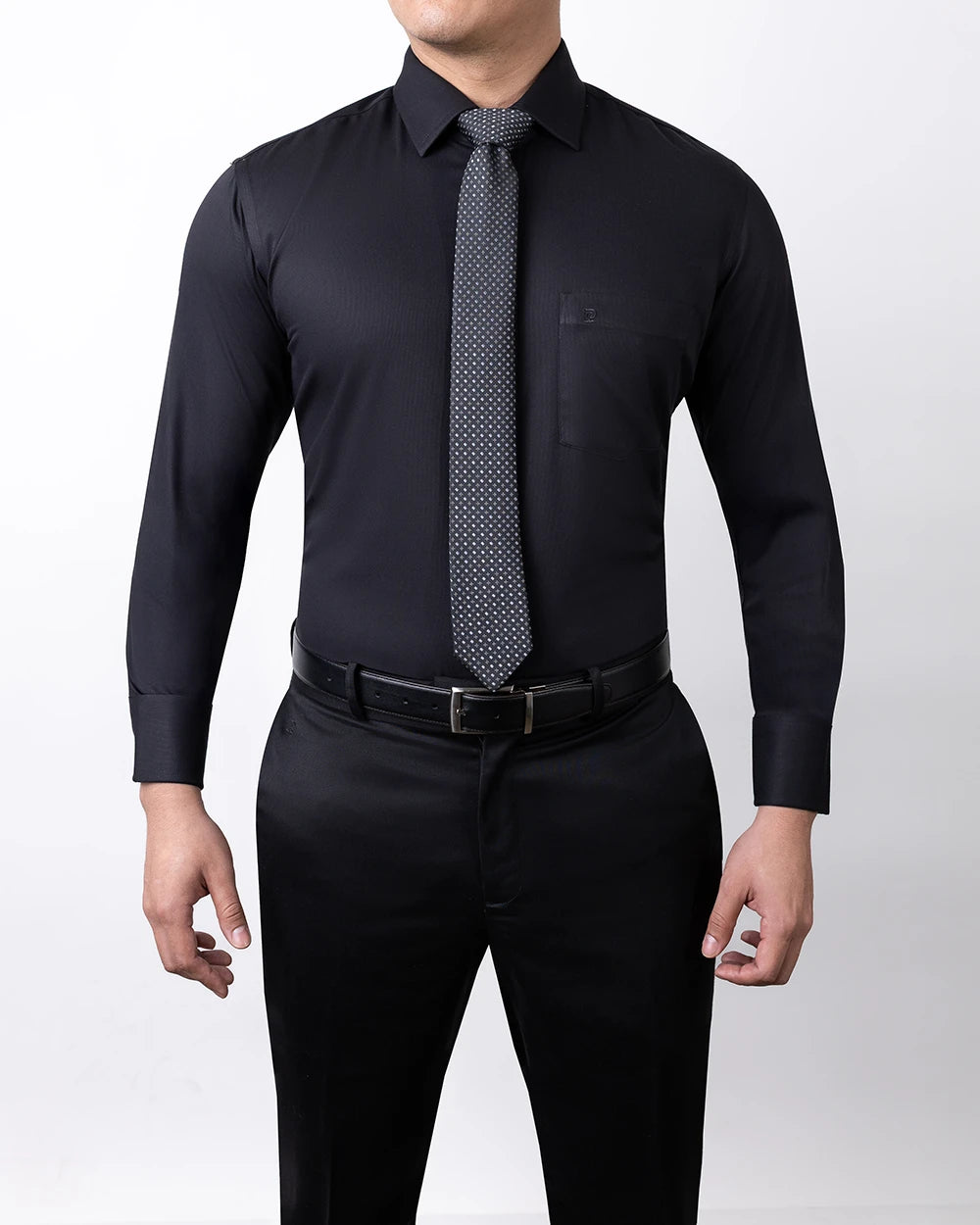 PQ-0000501 Camisa de vestir slim fit piqué bambú stretch negro