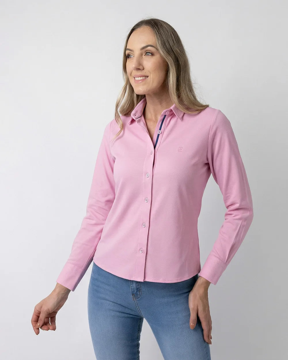 DH-0000501 Blusa de vestir oxford bambu stretch rosada