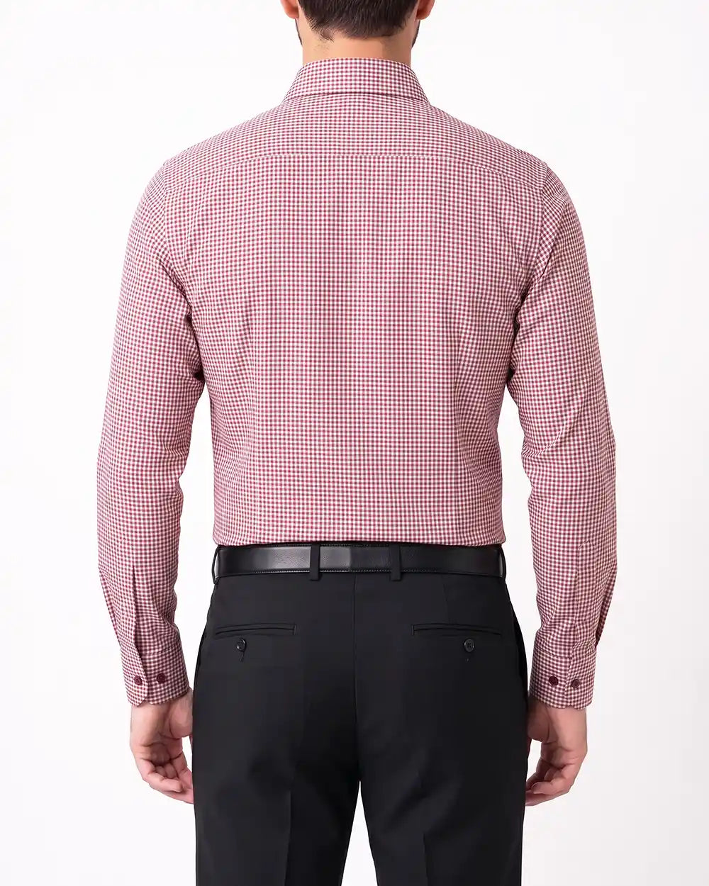 PK-0001201 Camisa de vestir slim fit minicheck bambú stretch vino
