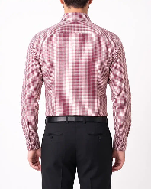 PK-0001201 Camisa de vestir slim fit minicheck bambú stretch vino